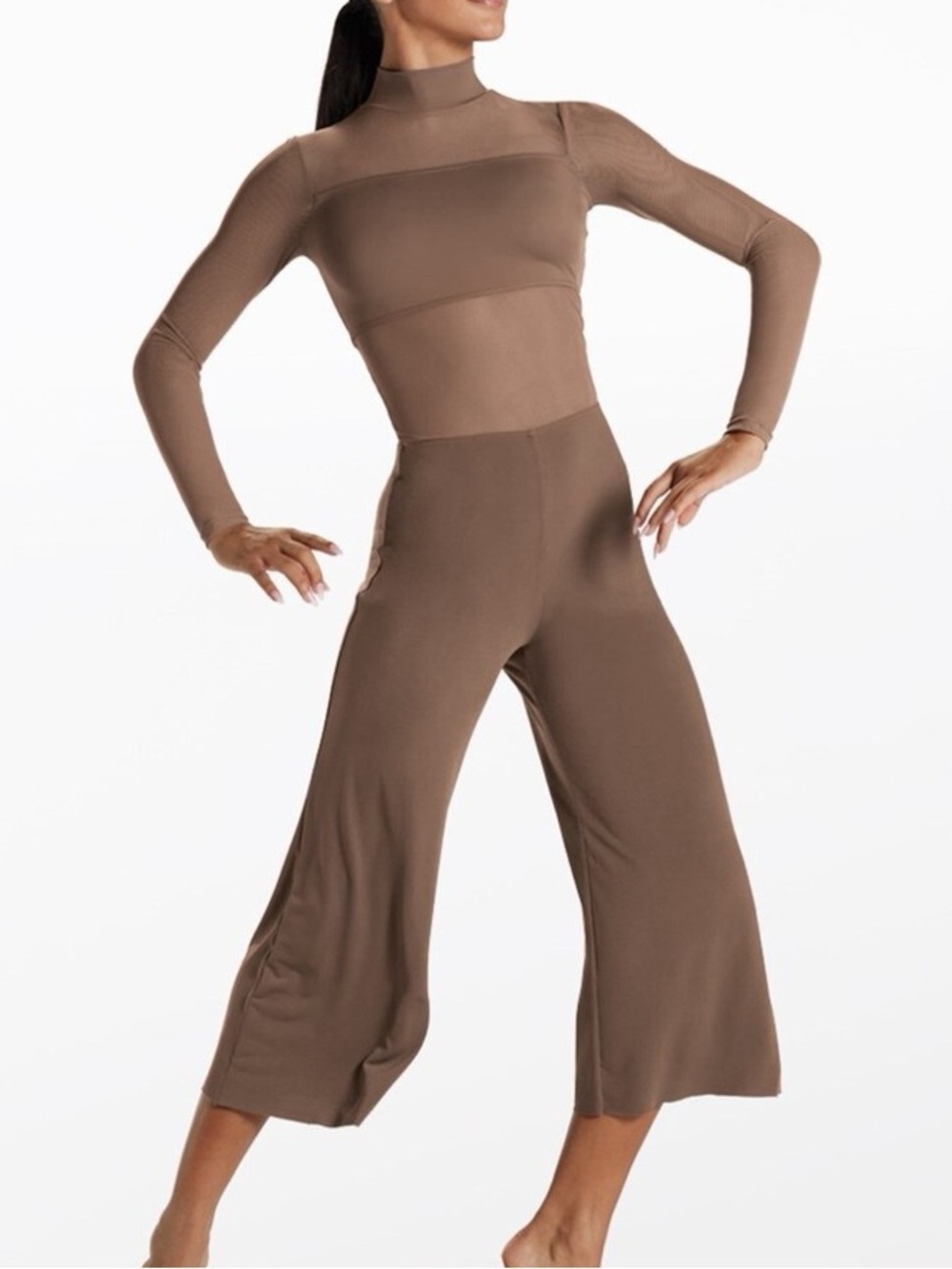 weissman brown mesh jumpsuit